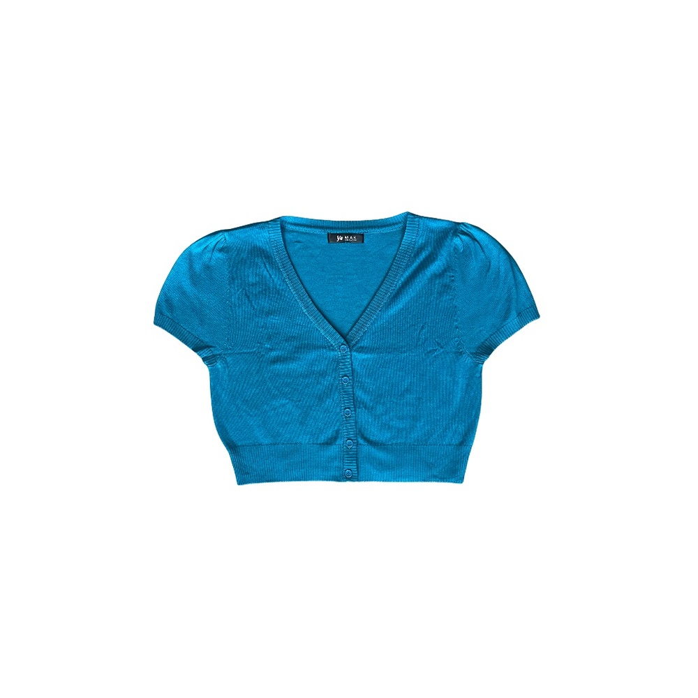 YeMak Woman's Cropped Short Sleeve Button Down Sweater_Size M